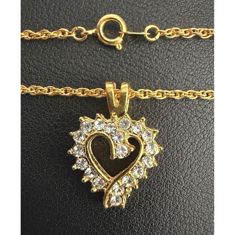Vintage Coro Necklace Rhinestone Heart Gold Tone Y2K